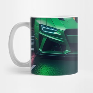 Dark Green Sports Car in Japanese Neon City Mug